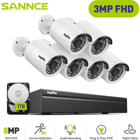 SANNCE 3MP Überwachungskamera Set 6×Kamera Smart IR Nachtsicht Bewegungserkennung Kamera Video Überwachung System 1TB (1/5)
