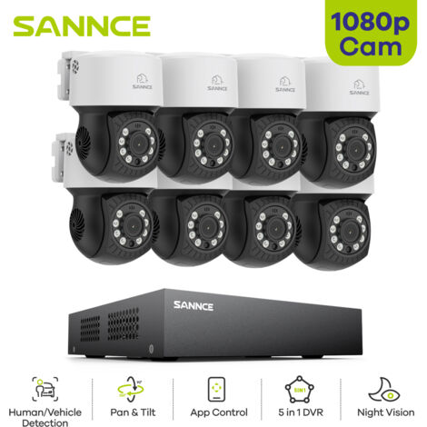 SANNCE Sistema di telecamere di sicurezza PT a 8 canali 1080P DVR visione notturna rilevamento del movimento, esterno, impermeabile,8PCS 0TB (1/5)