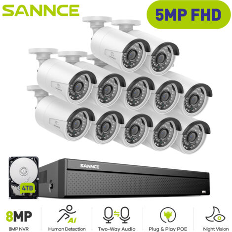 SANNCE Kabel Überwachungskamera Set,16CH NVR mit 3MP × 12 Sicherheitskamera, 24/7 Aufzeichnung,IR Nachtsicht Überwachungssystem,4TB HDD (1/5)