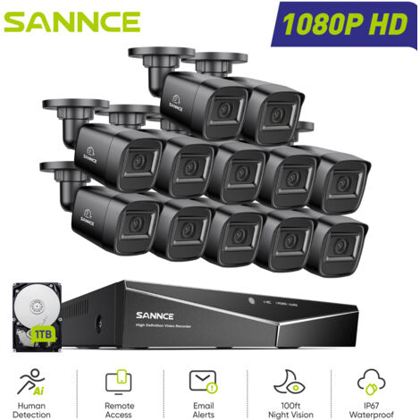 SANNCE 1080P Überwachungskamera Set Aussen,16CH 12 Kameras Nachtsicht Fernzugriff Email Alarm,1TB (1/5)