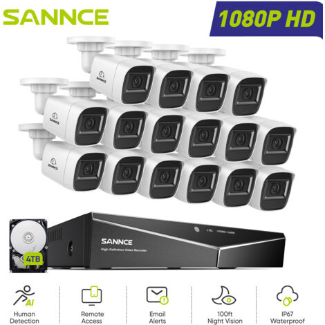 SANNCE 1080P 16CH Überwachungskamera Set 14x2MP Bullet Kameras,Nachtsicht Fernzugriff Sicherheitskamerasystem Aussen,4TB (1/5)