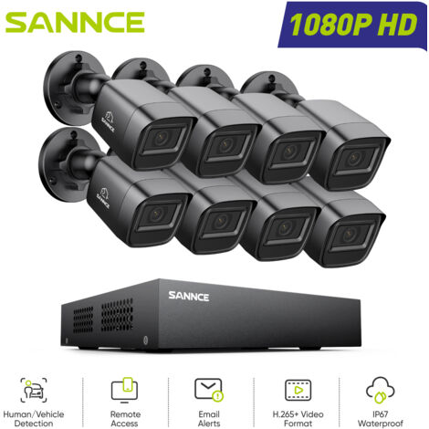 SANNCE 1080P Überwachungskamera Aussen Set 8CH DVR mit 8 Kameras Bewegungserkennung Nachtsicht Email Alarm CCTV Kit (1/5)