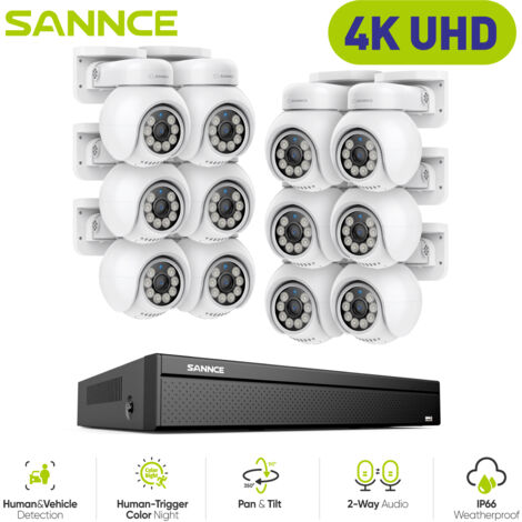 SANNCE 16CH Kit di videosorveglianza PoE NVR POE 8 canali con 12 telecamere CCTV Sistema di telecamere di sicurezza interni esterni, senza HDD (1/5)