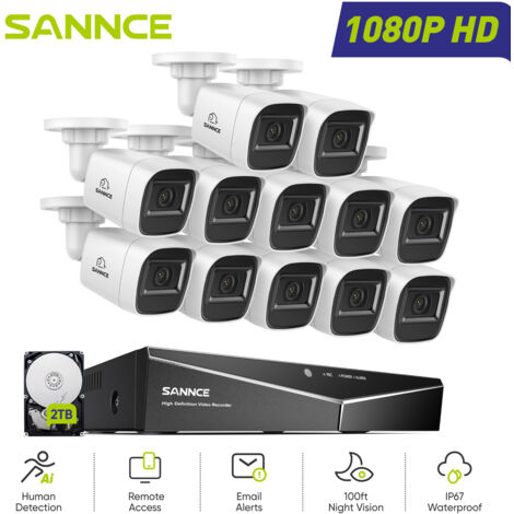 SANNCE 1080P 16CH Überwachungskamera Set 12x2MP Bullet Kameras,Nachtsicht Fernzugriff Sicherheitskamerasystem Aussen,2TB (1/5)
