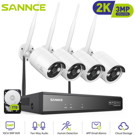 SANNCE Kit Videosorveglianza WiFi 8CH con 4 Wireless Telecamera IP 3MP Intelligenti Microfono Sistema di Sorveglianza Eseterno,1TB (1/5)