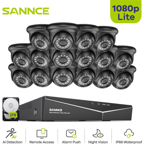 SANNCE 1080P Videoüberwachungsset Kamera 16CH DVR Aussen IR Nachtsicht Kamera Überwachungskamera Set 2TB (1/5)