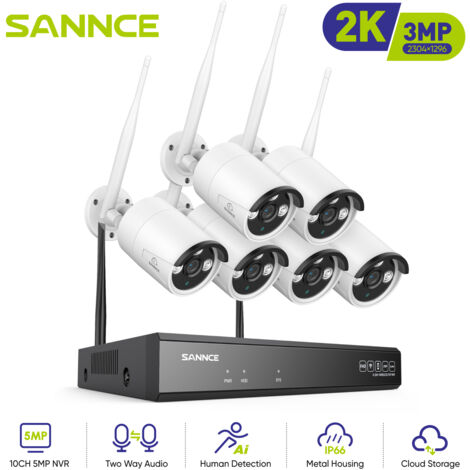 SANNCE Kit Videosorveglianza WiFi 8CH con 6 Wireless Telecamera IP 3MP Intelligenti Microfono Sistema di Sorveglianza Eseterno,0TB (1/5)
