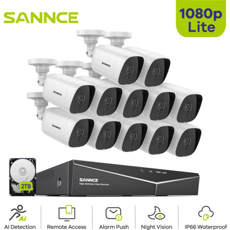 SANNCE 16CH Überwachungskamera 16CH DVR IR Nachtsicht Kamera Bewegungserkennung Videoüberwachungsset System 2TB (1/5)