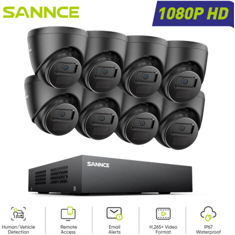 SANNCE 8CH 1080P Überwachungskamera Set Aussen,8x2MP Turret Kameras, Sicherheitskamerasystem mit Nachtsicht Fernzugriff (1/5)