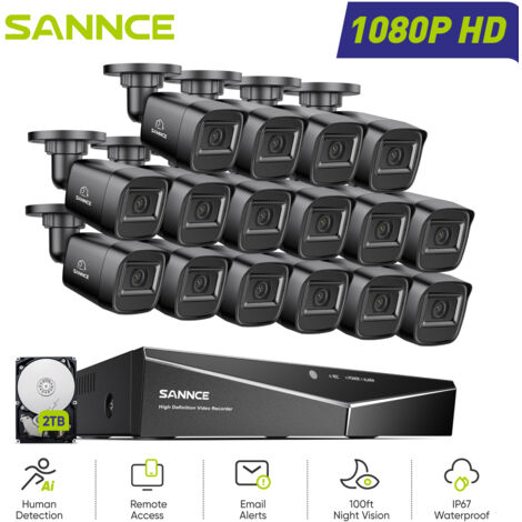 SANNCE 1080P Überwachungskamera Set Aussen,16CH 16 Kameras Nachtsicht Fernzugriff Email Alarm,2TB (1/5)