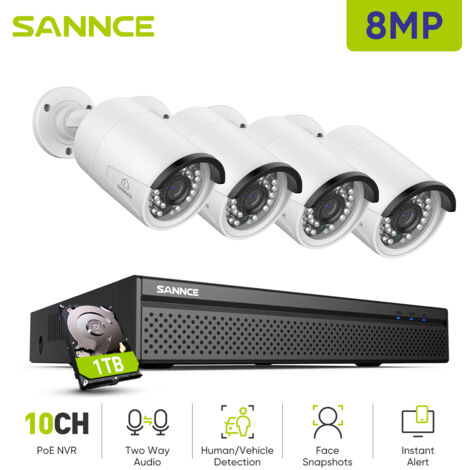 SANNCE 4K Überwachungskamera Set NVR 4×Kameras Smart IR Nachtsicht Wasserdichtigkeit Videoüberwachungssets 1TB (1/5)