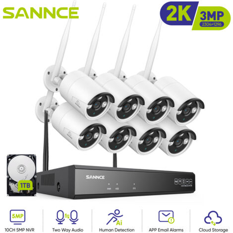 SANNCE Kit Videosorveglianza WiFi 8CH con 8 Wireless Telecamera IP 3MP Intelligenti Microfono Sistema di Sorveglianza Eseterno,1TB (1/5)