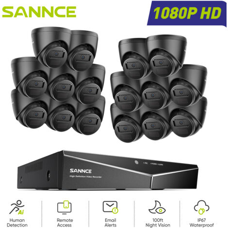 SANNCE 1080P 16CH Überwachungskamera Set 16x2MP Kameras,Nachtsicht Fernzugriff Email Alarm Sicherheitskamerasystem Aussen (1/5)