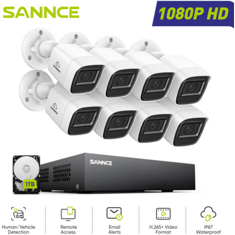 SANNCE 8CH 1080P Überwachungskamera Aussen Set DVR,8x2MP Bullet Kameras Sicherheitskamerasystem Bewegungserkennung Fernzugriff,1TB (1/5)