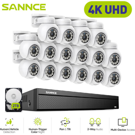 SANNCE 16CH Kit di videosorveglianza PoE NVR POE 8 canali con 16 telecamere CCTV Sistema di telecamere di sicurezza interni esterni,2TB HDD (1/5)