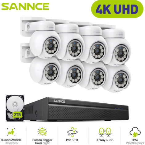 SANNCE 4K Videoüberwachungssets Kamera System Vollfarb Nachtsicht Zwei Wege Audio Überwachungskamera CCTV Kit - 2TB HDD (1/5)