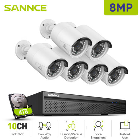 SANNCE 4K Kit de Vidéosurveillance Exterieure 6×IP Caméras Smart IR Vision Nocturne Audio Bidirectionnel Système de Caméra de Sécurité 4TB (1/5)