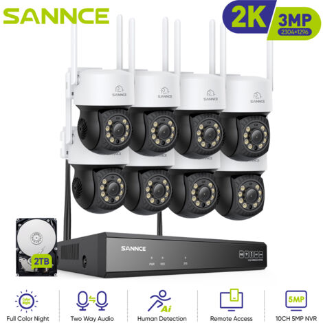 SANNCE 10CH Wifi Videoüberwachungssets Kamera Outdoor Nachtsicht E-mail Alarm IP66 CCTV WIFI Sicherheit Kamera System - 2TB HDD (1/5)