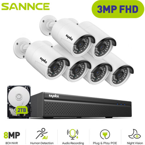 SANNCE 3MP Überwachungskamera Set 6×Kamera Smart IR Nachtsicht Bewegungserkennung Kamera Video Überwachung System 2TB (1/5)