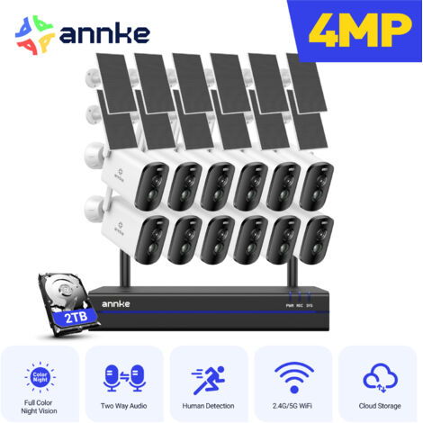 ANNKE 4MP Kabellose Solar-Sicherheitskamera mit PIR-Bewegungssensor, Personenerkennung, Farb-Nachtsichtkamera, Zwei-Wege-Audio, wetterfest, 12 Stück, 2 TB