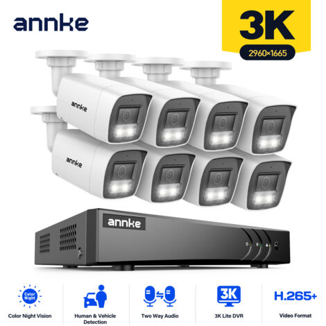 ANNKE 8-Kanal-Überwachungskamerasystem, H.265+-CCTV-DVR und 8 3K-Kameras mit Farbnachtsicht, klarem Zwei-Wege-Audio, Personen-/Fahrzeugerkennung, IP67 (1/5)