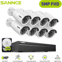 SANNCE 5MP Überwachungskamera Set NVR 8×Kamera IR Nachtsicht Wettewfest Videoüberwachungssets Fernzugriff 4TB