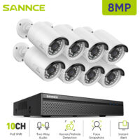 SANNCE 4K Kit de Vidéosurveillance Exterieure 8×IP Caméras Smart IR Vision Nocturne Audio Bidirectionnel Système de Caméra de Sécurité
