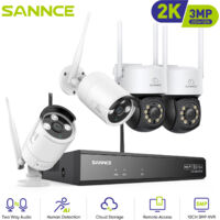 SANNCE 3MP WIFI Videoüberwachungssets IR Kamera Nachtsicht Zwei Wege Audio WLAN CCTV Sicherheit Kamera System