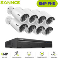SANNCE 5MP Überwachungskamera Set NVR 8×Kamera IR Nachtsicht Wettewfest Videoüberwachungssets Fernzugriff