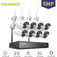 SANNCE Kit de vidéosurveillance Extérieur Sans fil 5MP NVR 8×Caméras Vision Nocturne Interphone Bidirectionnel CCTV Système de caméra de sécurité WiFi IP Caméras