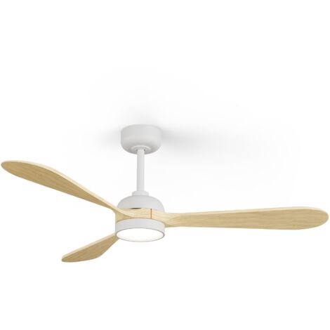 Ventilateur de plafond extérieur TONDA Ø132 cm LED 20 W blanc / pales bois – Moteur DC silencieux, IP44