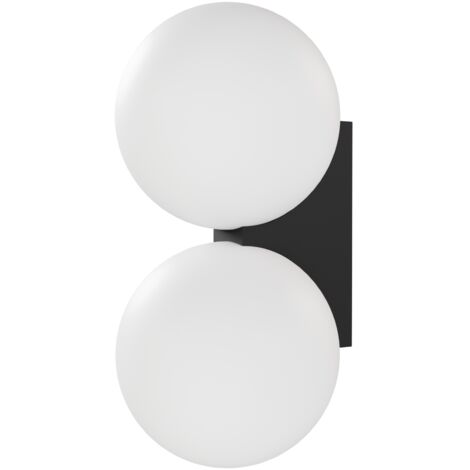 Applique Murale Salle de Bain OBI Noir ou Blanc – Double Diffuseur Verre Opalin – 2x G9 – IP44 – Design Minimaliste
