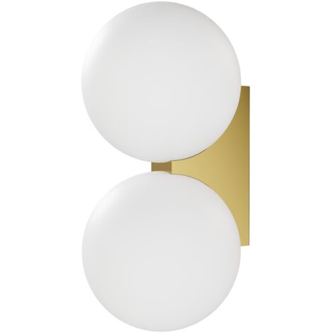 Applique Murale OBI Laiton Satiné avec Double Verre Opalin, IP44 Salle de Bain, 2x G9 (Ampoules Non Incluses)