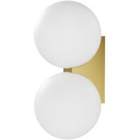 Applique Murale OBI Laiton Satiné avec Double Verre Opalin, IP44 Salle de Bain, 2x G9 (Ampoules Non Incluses)