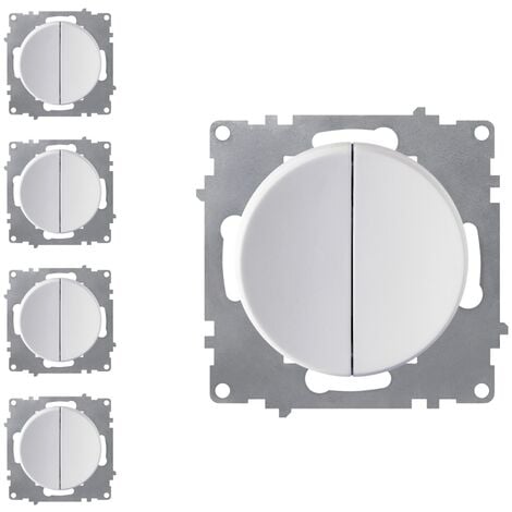 OneKeyElectro Set: 5x Design-Serienschalter Set 2fach rund 1 Weg Unterputz  Schutzart IP20 230V/16A - weiß