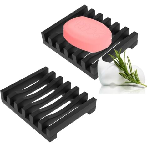 Portasapone In Silicone - Set Di 2, Design Inclinato Per Asciugatura, Facile Da Pulire, Nero