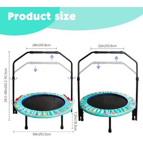 Trampolín de Interior BCAN, Mini trampolín de Fitness Plegable de 102 cm, para Adultos con asa Ajustable, Carga máxima de 150 kg, Ideal para Entrenamiento en casa y Ejercicio