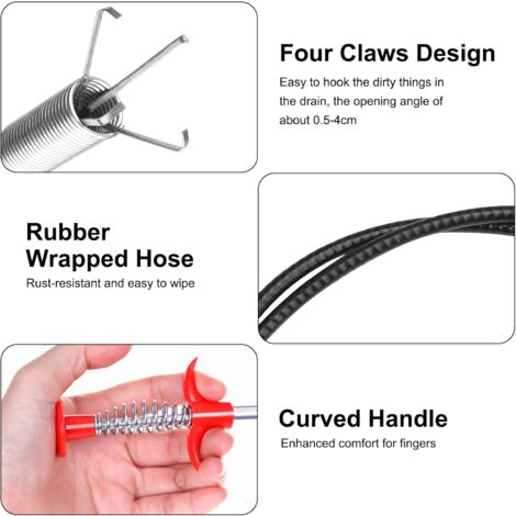 Juego De 2 Pinzas Espirales Para Desatascar Desagües - 200 Cm Y 90 Cm, Flexibles, Ideales Para Pelo Y Suciedad En Tuberías