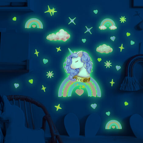 Pegatinas Luminosas De Unicornio Y Estrellas - Brillan En La Oscuridad, Reutilizables, Perfectas Para Decorar Habitaciones Infantiles