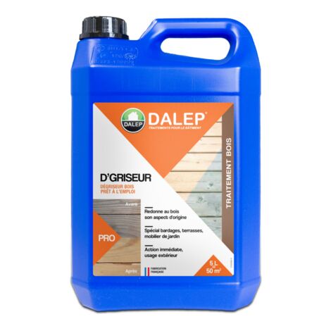 Dalep – Nettoyant dégriseur bois incolore 5L – Élimine taches et salissures – Pour terrasses et mobilier de jardin – Prêt à l'emploi