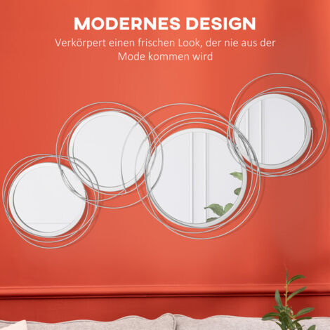 HOMCOM Lot de 3 miroirs pour décoration murale, décoration murale avec 4 miroirs ronds, décoration de salon, miroir mural, miroir de couloir, œuvre d'art murale pour salon, chambre, métal, argent