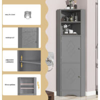 36,5x36,5x155cm Meuble de salle de bain, meuble de salle de bain, meuble d'angle avec deux compartiments de rangement, compartiment ouvert avec étagère réglable,gris clair