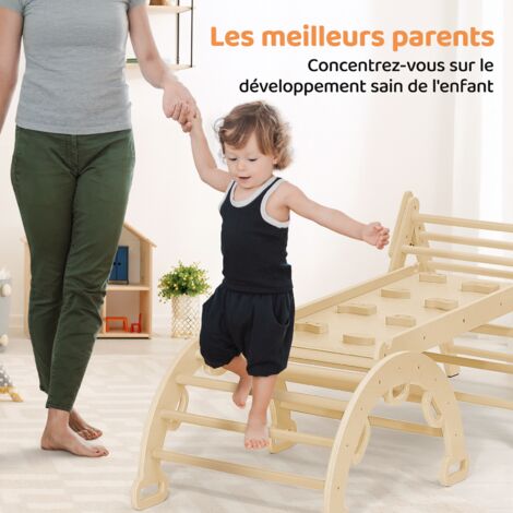 Triángulo Escalada Montessori Para Niños +1 Año - 3 En 1 Con Tobogán, Plegable, Madera Natural
