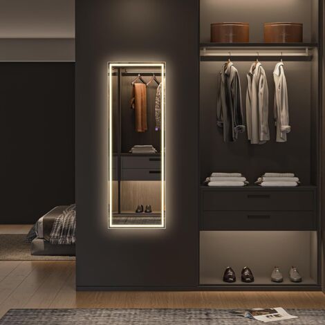 Espejo De Pared Cuerpo Entero Espejo LED De Cuerpo Entero 150x40 Cm - 3 Modos De Luz, Ajustable En Pared O Pie, Con Lupa 10X Espejo De Pie Cuerpo Entero