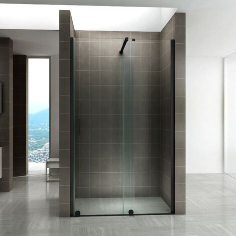 i-flair Schiebetür Duschabtrennung NADINE 150x200 cm für Duschnische Duschtür Nischenschiebetür in Schwarz 8mm ESG Sicherheitsglas Klarglas