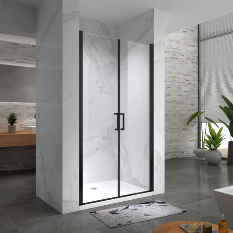 i-flair Duschtür, schwarze Duschabtrennung aus 6 mm durchsichtigem ESG Sicherheitsglas Breite: 80-83 cm - Höhe: 195 cm