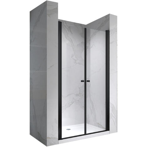 i-flair Duschtür Pendeltür Nischentür Duschabtrennung mit schwarzen Profilen Breite: 100-104 cm - Höhe: 195 cm
