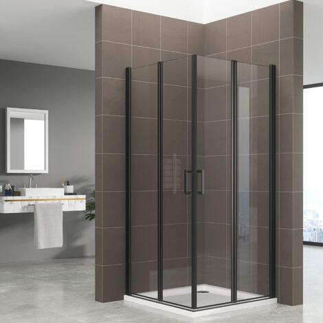 Duschbär - Duschkabine ALINA, Höhe: 180 cm Eckduschkabine mit Falttüren aus 6 mm durchsichtigem Nano-Sicherheitsglas mit schwarzen Aluminium Profilen DGK61 85x85 cm (1/5)