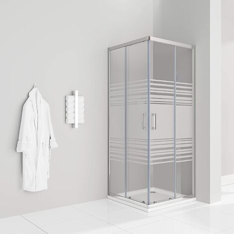 Teilsatinierte Duschkabine mit Schiebetüren Eckdusche mit Rollensystem aus ESG Glas 180cm Hoch DK77 85x90 cm (1/5)