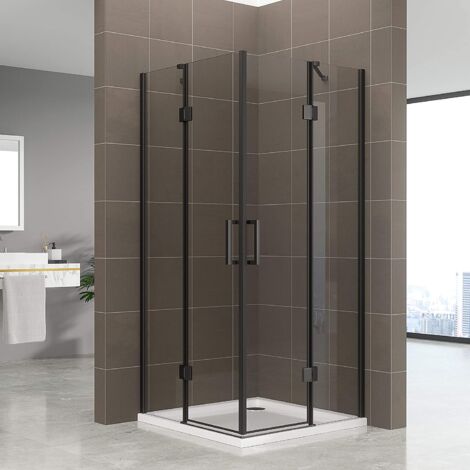 i-flair Duschkabine Celine mit Eckeinstieg Eckduschkabine aus durchsichtigem ESG Sicherheitsglas 180 cm hoch mit schwarzen Aluprofilen DK73 100x100 cm